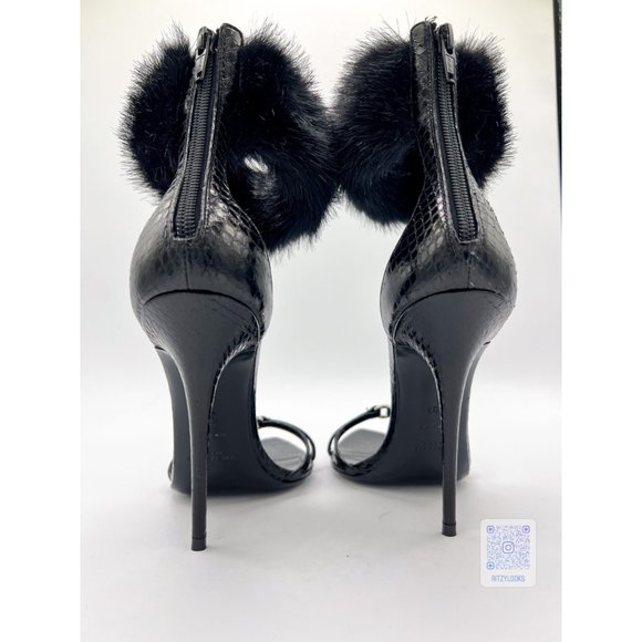 Saint Laurent Black Satine 4" Heels In Lacquered Ayers EU 38.5 - Picture 8 of 12